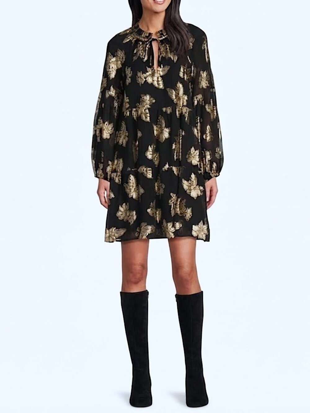 Tommy Bahama Shimmering Shores Jacquard Long Sleeve Tiered Dress Size Small